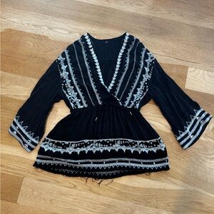 Free People Embroidered drawstring mini dress Medium